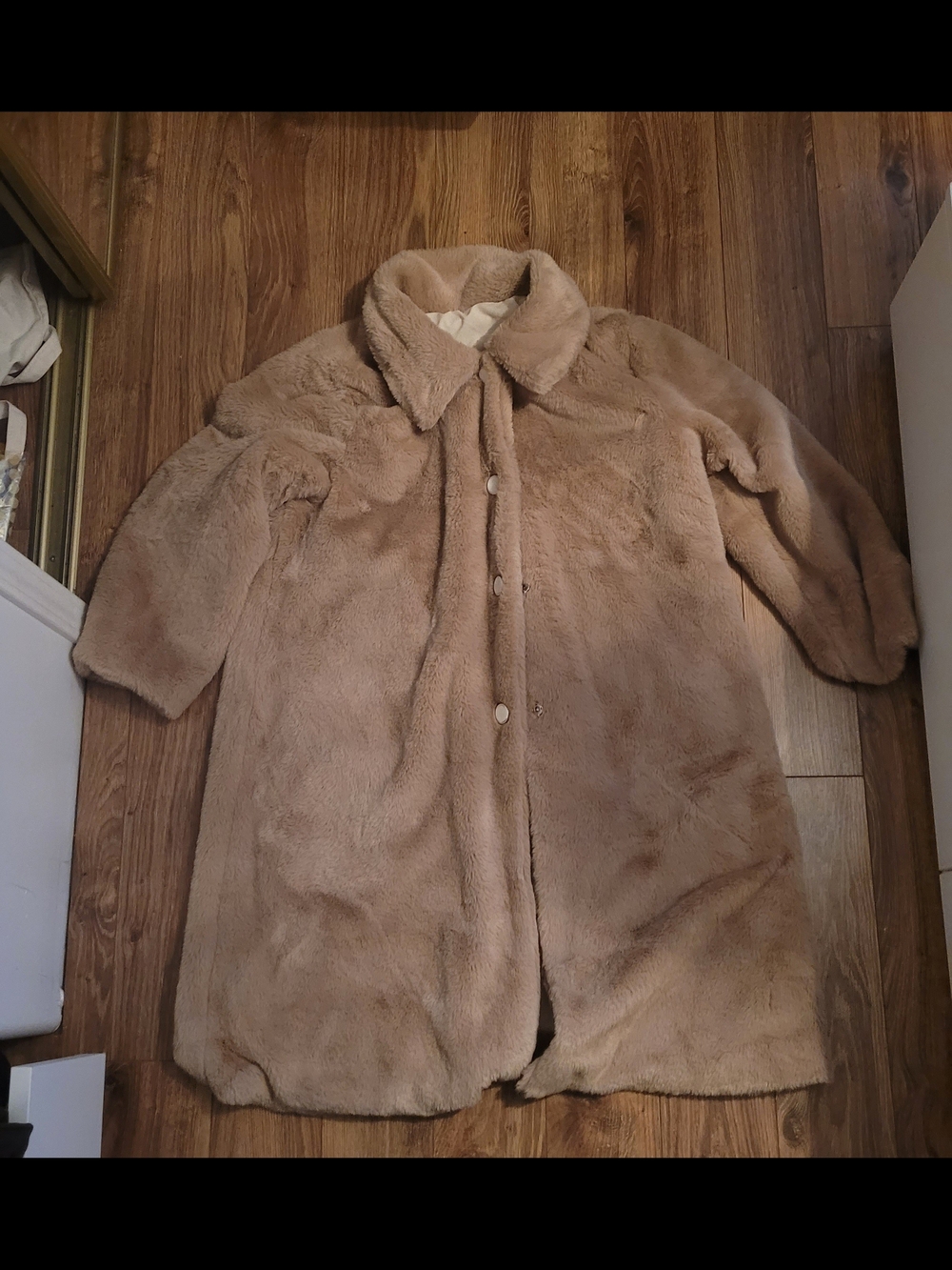 Plush Faux Fur Long Coat in Light Brown